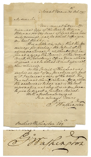 George Washington Autograph Letter Signed, With Bold Writing & Signature -- Washington Writes to His Nephew Bushrod Washington Regarding a Singular Oddity in His Land Holdings